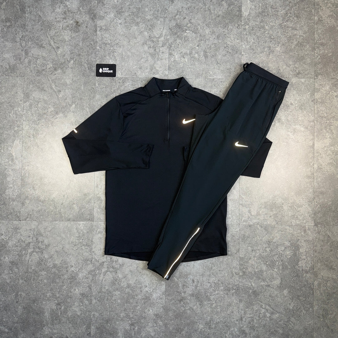 Nike Element 1/4 Zip Black & Black Phenom Pants Set, nike set, dripuniqueuk