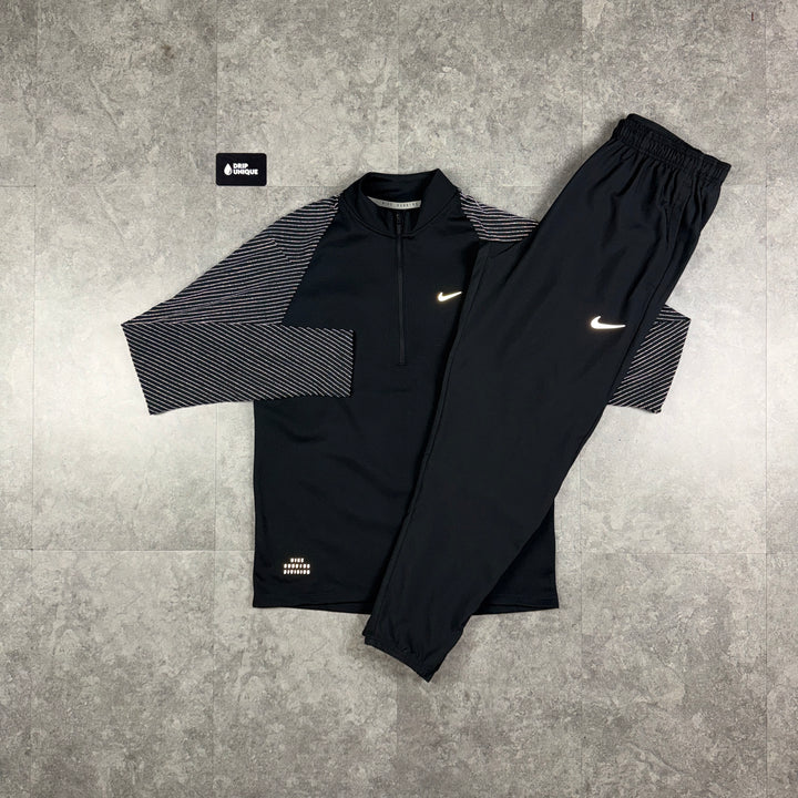 Nike Element 1/4 Zip Reflective Black & Black Challenger Pants Set, nike 1/4 zip set, dripuniqueuk
