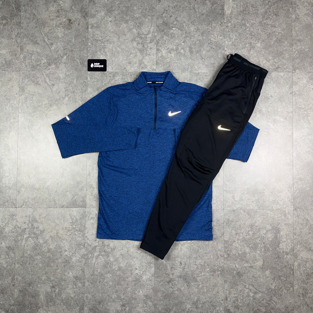 Nike Element 1/4 Zip Royal Blue & Black Phenom Pants Set, nike set, dripuniqueuk