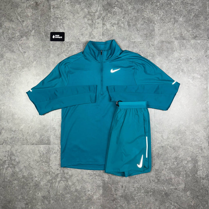 Nike Element 1/4 Zip Top Aqua Blue & Aqua Blue Flex Stride Shorts Set, Nike 1/4 Zip Set, dripuniqueuk