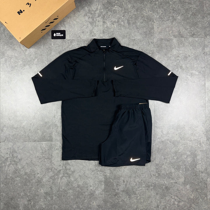 Nike Element 1/4 Zip Top Black & Black Challenger Shorts Set, nike sets, dripuniqueuk