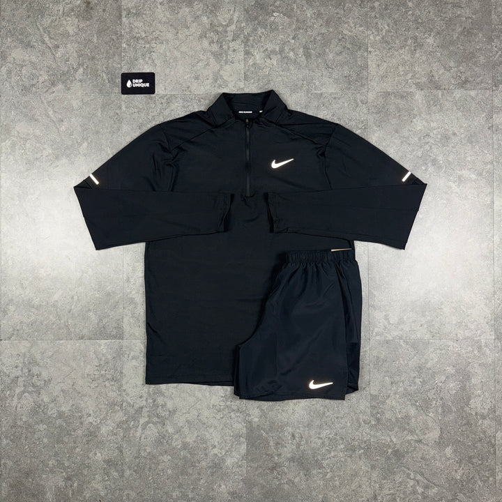 Nike Element 1/4 Zip Top Black & Black Challenger Shorts Set, nike set, dripuniqueuk