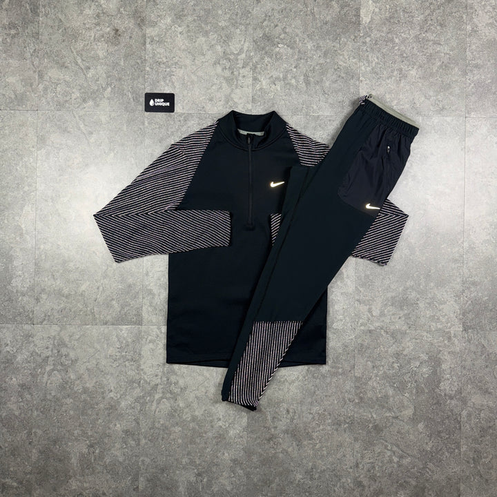 Nike Element 1/4 Zip Top Reflective Black & Reflective Challenger Pants Set, nike reflective 1/4 zip set, dripuniqueuk
