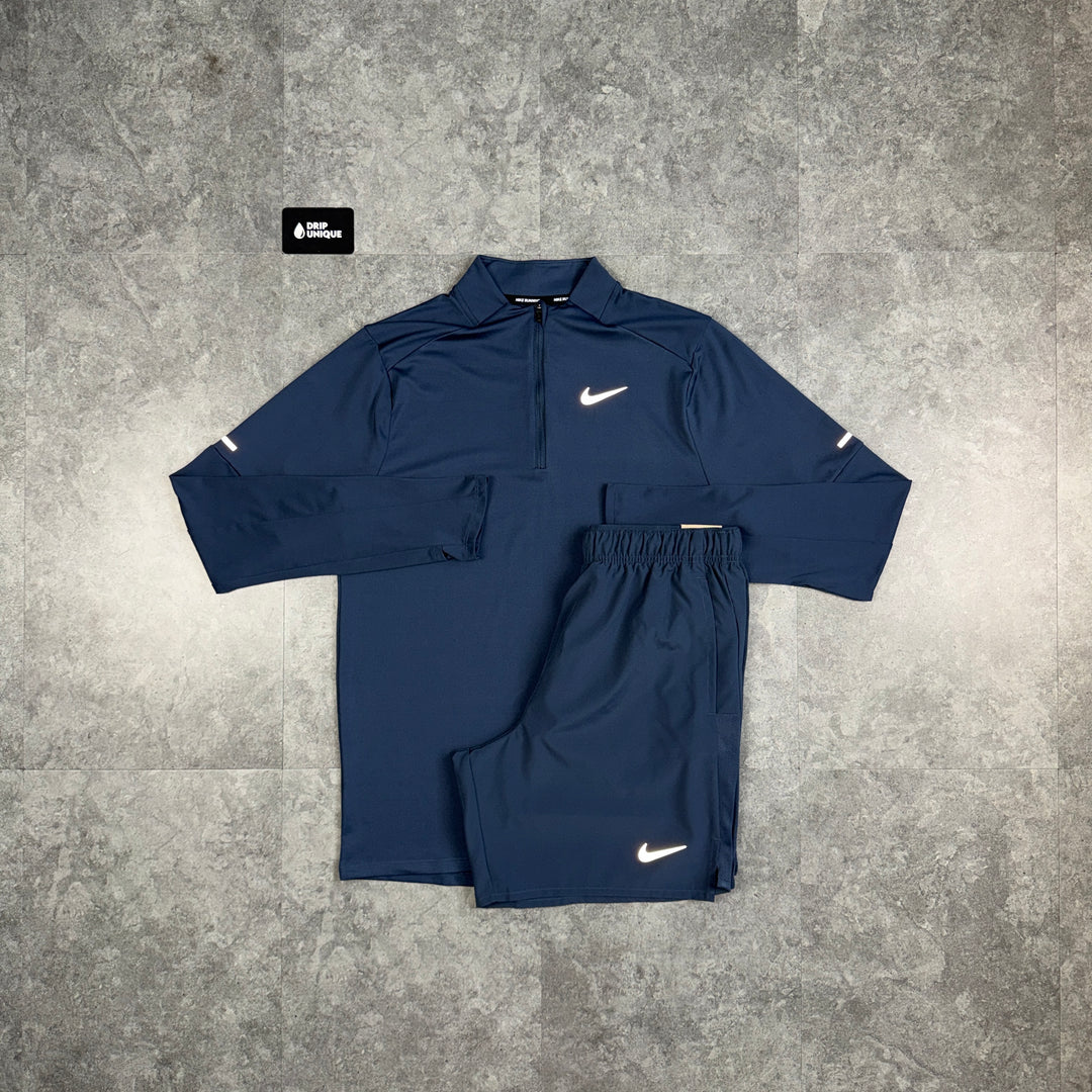 Nike Element 1/4 Zip Top Thunder Blue & Thunder Blue Challenger Shorts Set, nike set, dripuniqueuk