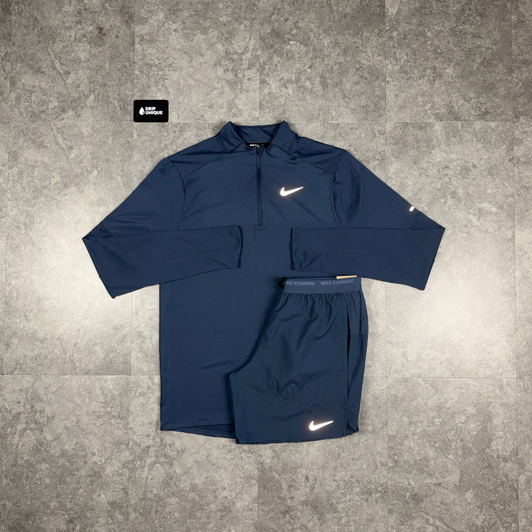 Nike Element 1/4 Zip Top Thunder Blue & Thunder Blue Flex Stride Shorts Set, nike set, dripuniqueuk