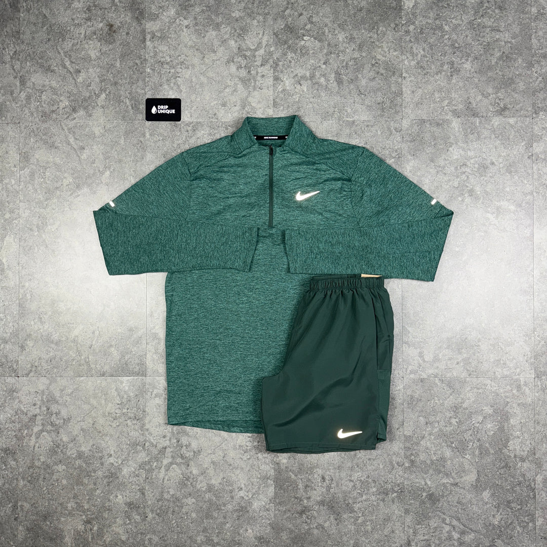 Nike Element 1/4 Zip Top Vintage Green & Vintage Green Challenger Shorts Set, dripuniqueuk