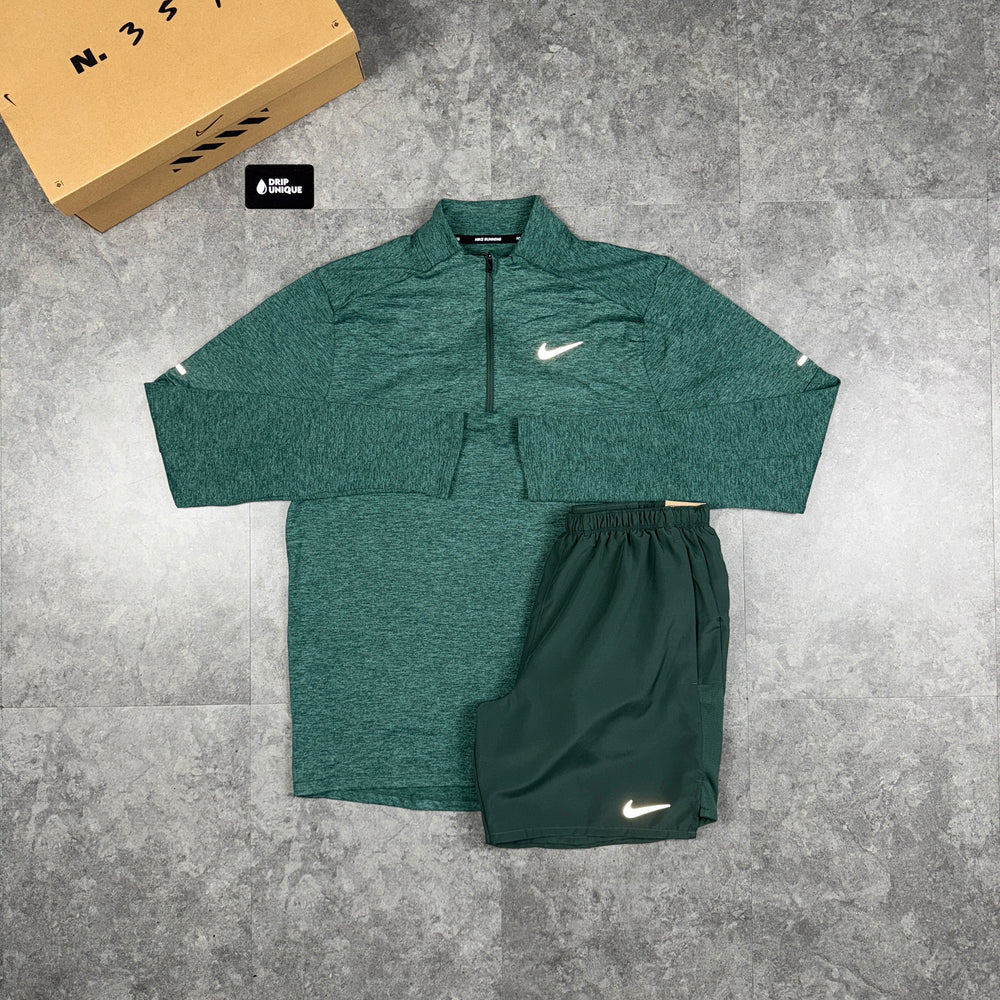 Nike Element 1/4 Zip Top Vintage Green & Vintage Green Challenger Shorts Set, dripuniqueuk