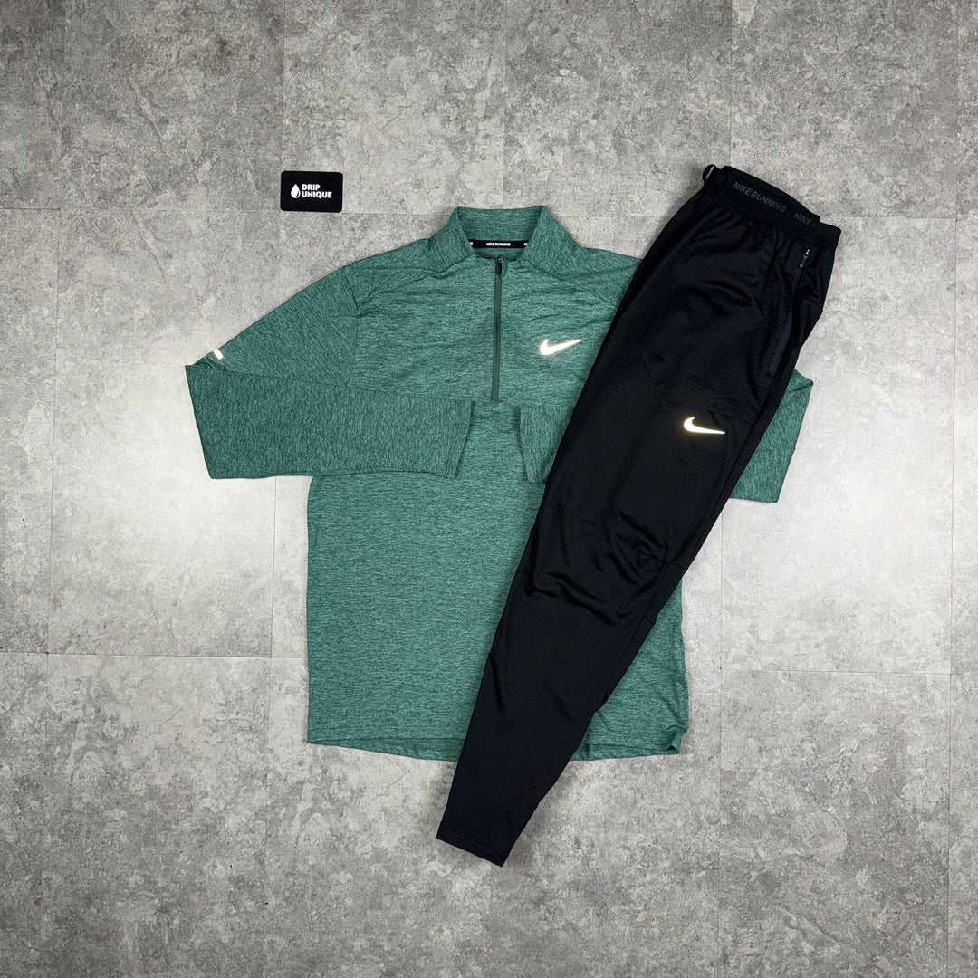Nike Element 1/4 Zip Vintage Green & Black Phenom Pants Set, dripuniqueuk