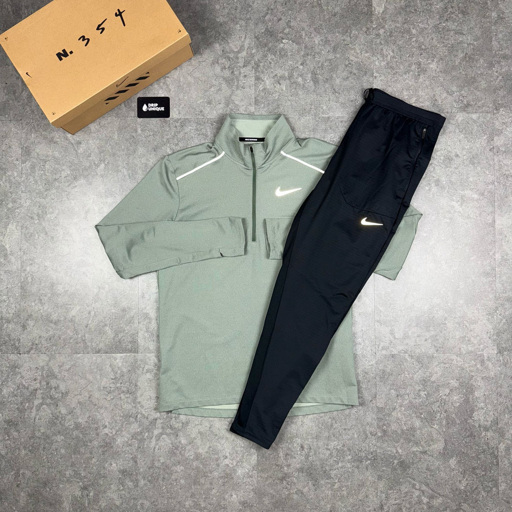 Nike Element 3.0 1/4 Zip Green & Black Phenom Pants Set, Nike Sets for men, dripuniqueuk