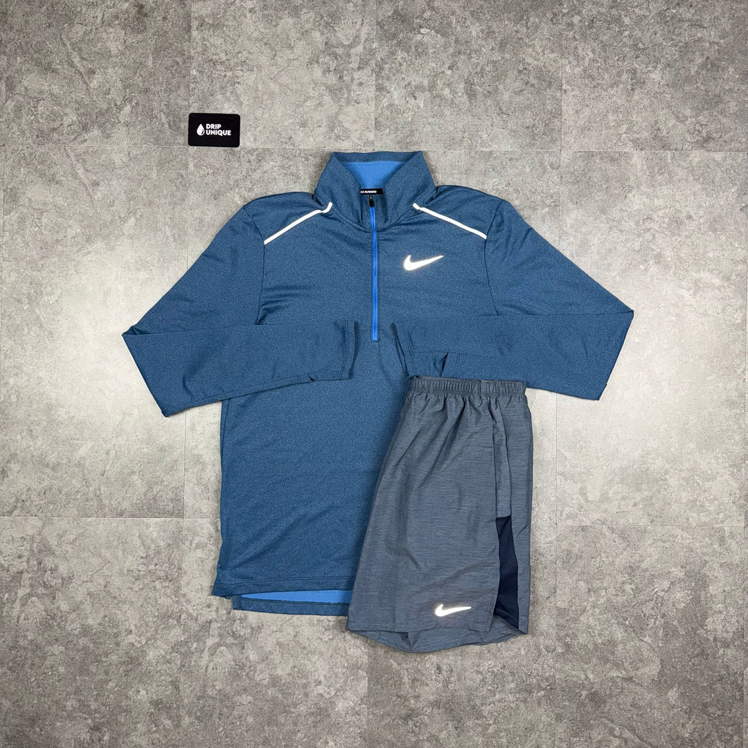 Nike Element 3.0 1/4 Zip Top Obsidian & Obsidian Challenger Shorts Set, Nike 1/4 Zip Set, dripuniqueuk