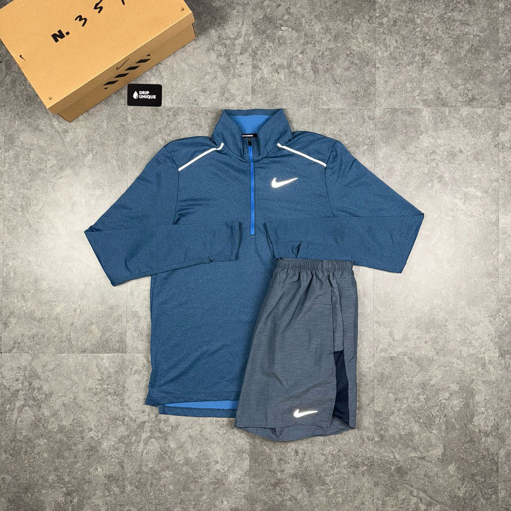 Nike Element 3.0 1/4 Zip Top Obsidian & Obsidian Challenger Shorts Set, Nike Sets, dripuniqueuk