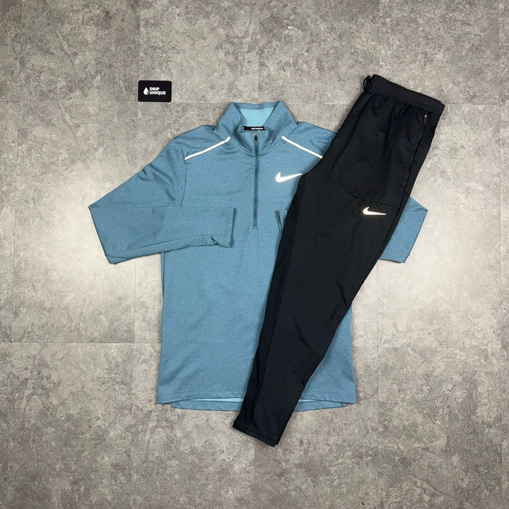 Nike Element 3.0 1/4 Zip Washed Blue & Black Phenom Pants Set, Nike Sets, dripuniqueuk