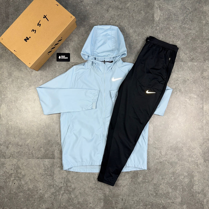 Nike Essential Windrunner Jacket Armoury Blue & Black Nike Phenom Pants Set, Nike Windrunner Set, dripuniqueuk