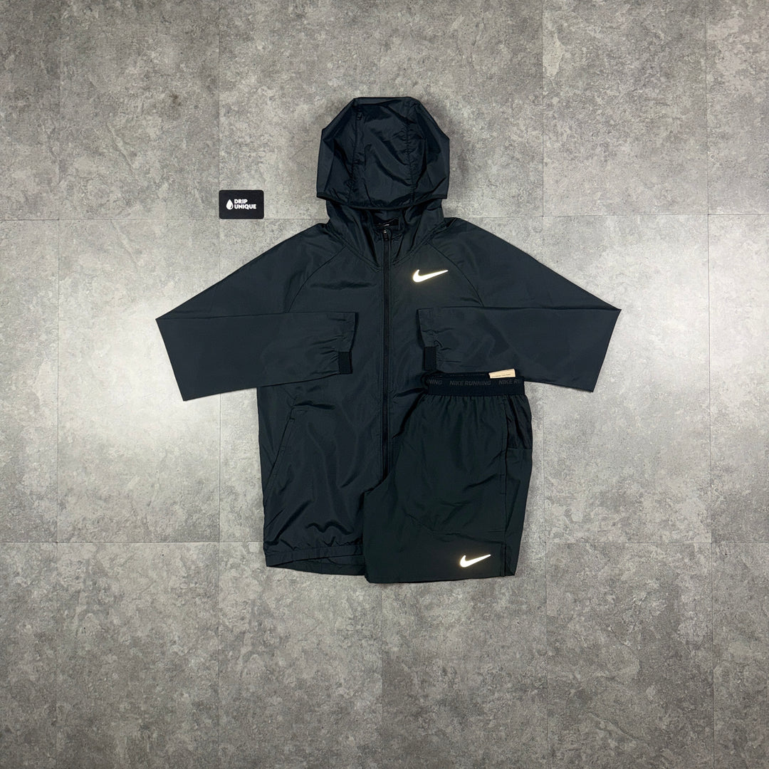 Nike Essential Windrunner Jacket Black & Black Flex Stride Shorts Set, nike windrunner set, dripuniqueuk