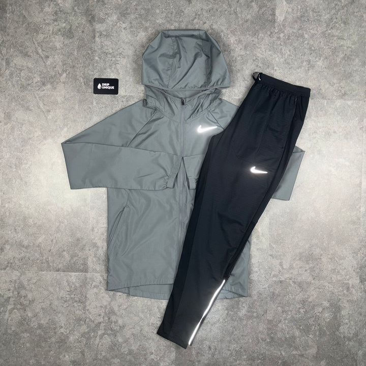 Men's Nike Essential Windrunner Jacket Grey & Black Nike Phenom Pants Set, dripuniqueuk