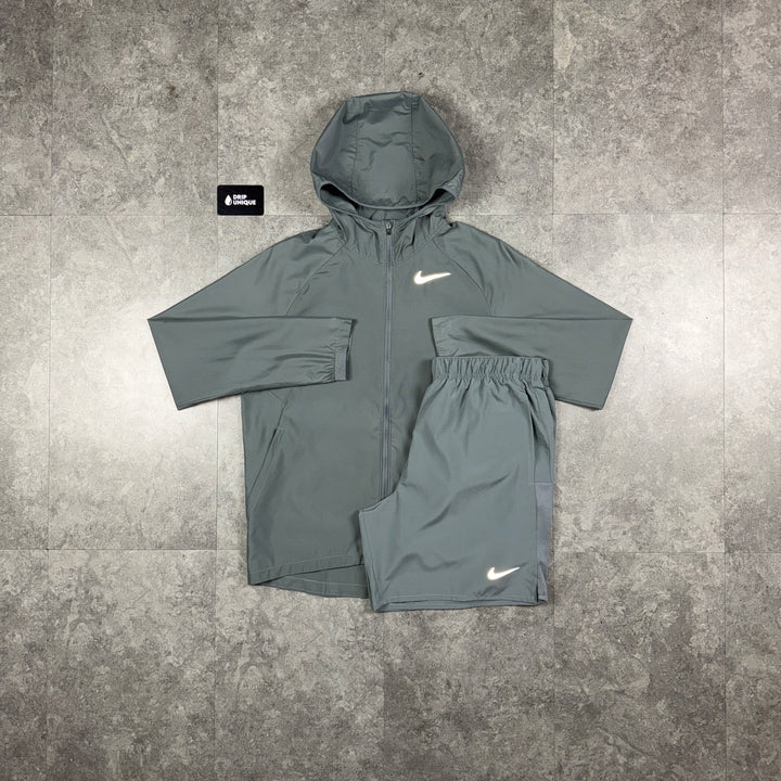 Nike Essential Windrunner Jacket Grey & Grey Challenger Shorts Set, nike set, dripuniqueuk