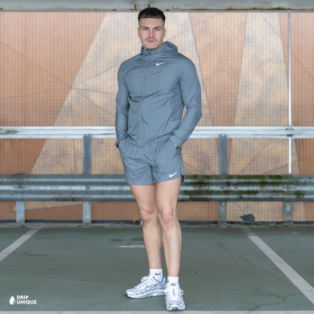 Nike Essential Windrunner Jacket Grey & Grey Flex Stride Shorts Set, nike sets, dripuniqueuk