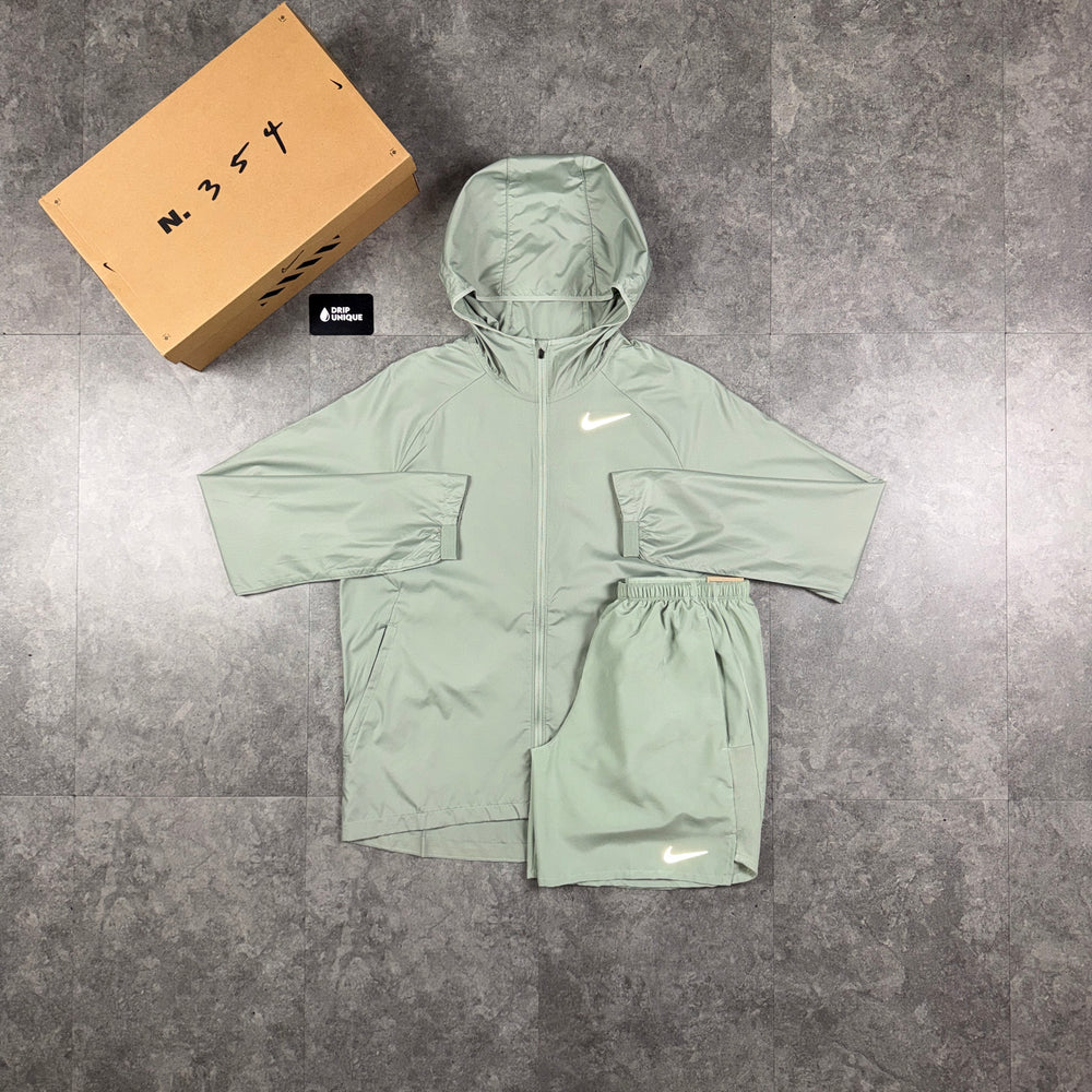 Nike Essential Windrunner Jacket Jade Green & Green Challenger Shorts Set, nike jacket set, dripuniqueuk