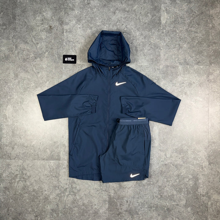 Nike Essential Windrunner Jacket Thunder Blue & Blue Flex Stride Shorts Set, nike set, dripuniqueuk