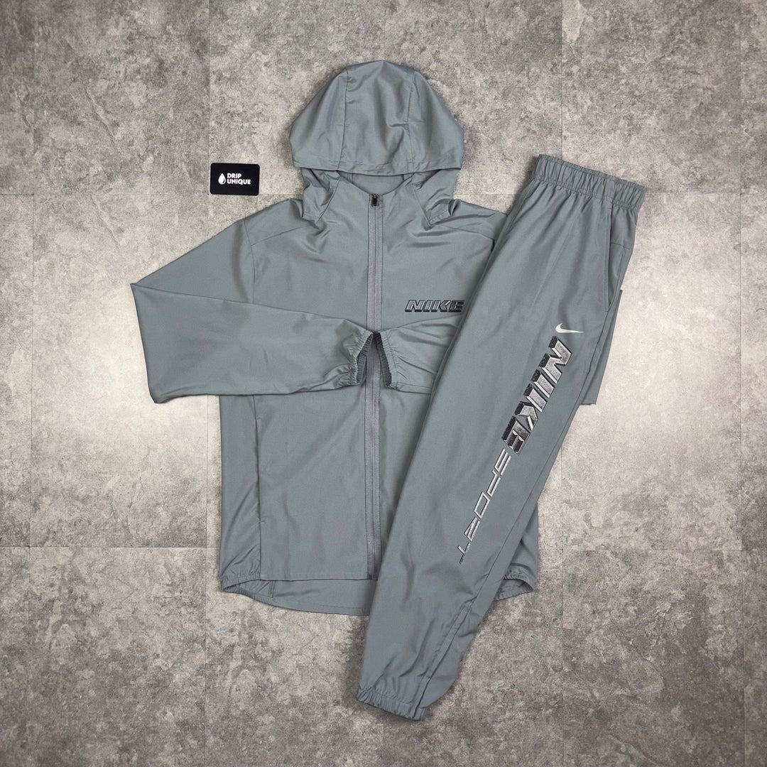 Nike Form GFX Windrunner Jacket Grey & Grey Nike Challenger GFX Pants Set, Nike Windrunner Set, dripuniqueuk