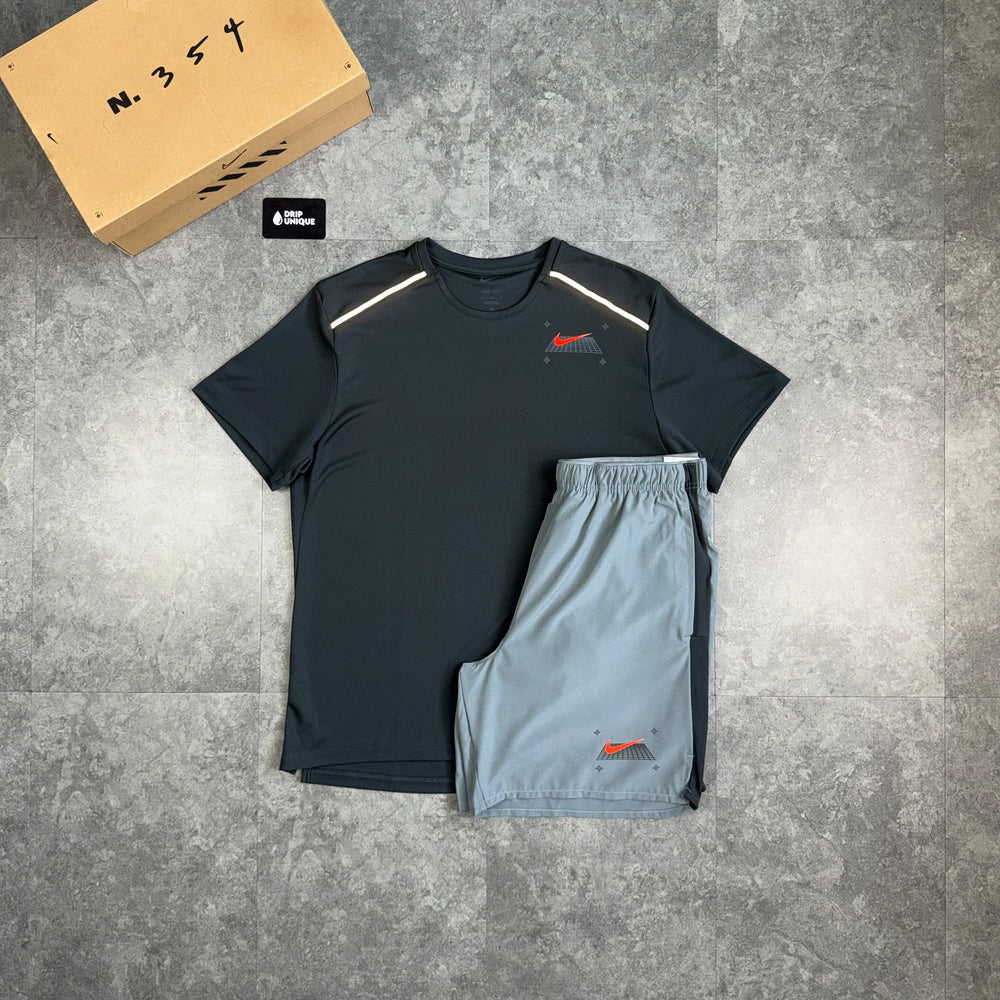 Nike Graphic Miler T-Shirt Black & Grey Graphic Challenger Shorts Set, nike miler set, dripuniqueuk