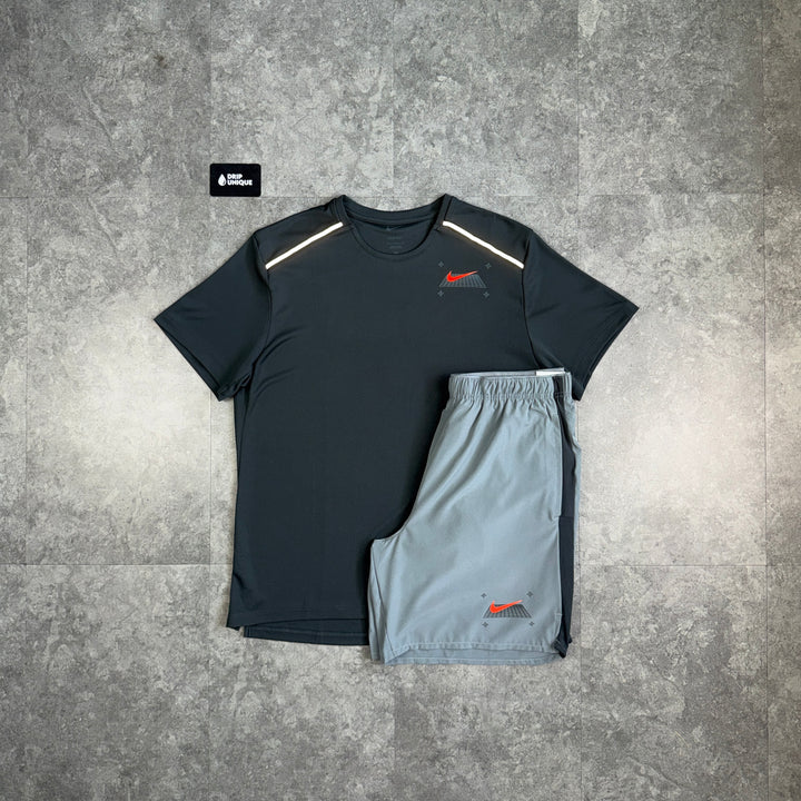 Nike Graphic Miler T-Shirt Black & Grey Graphic Challenger Shorts Set, nike set, dripuniqueuk