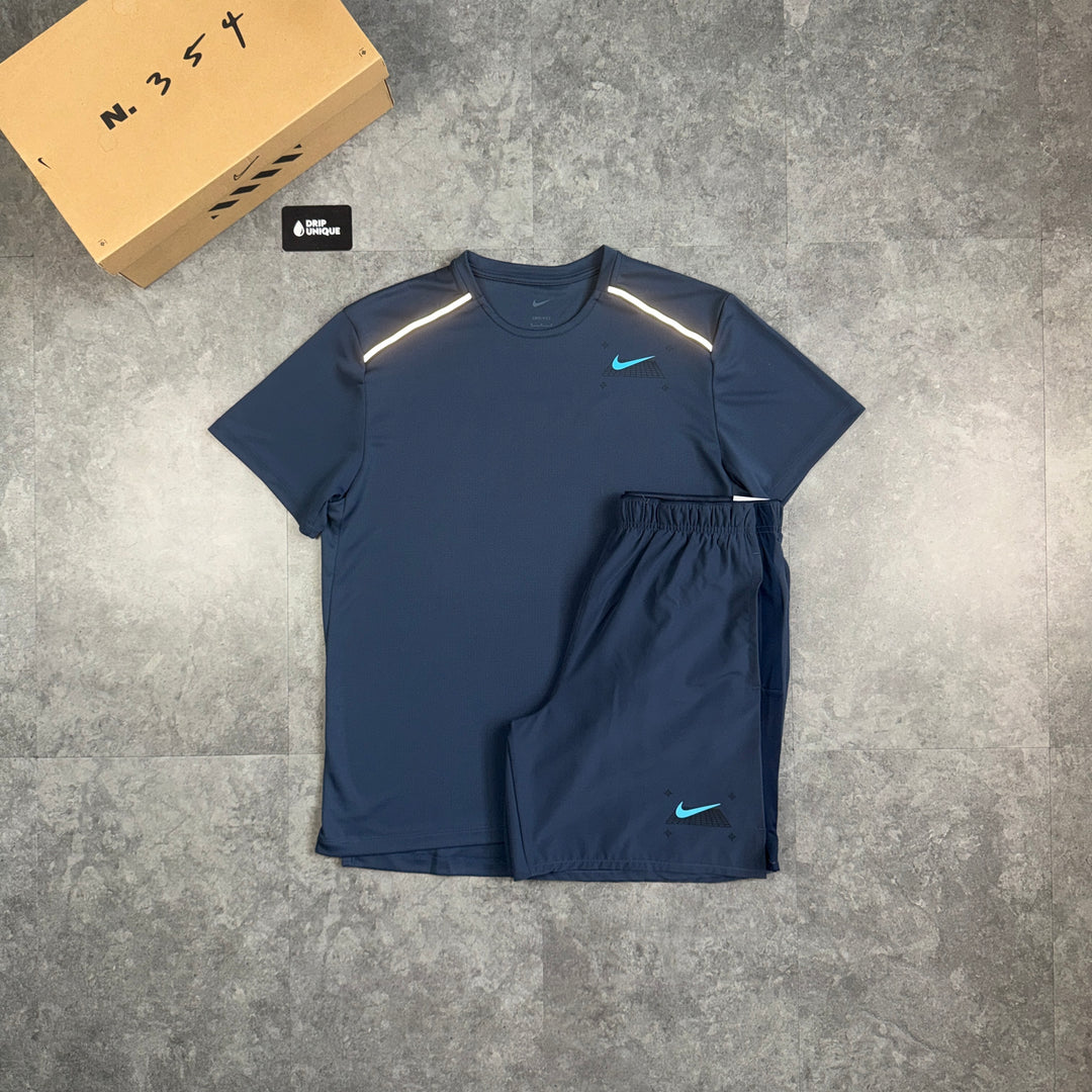 Nike Graphic Miler T-Shirt Thunder Blue & Blue Graphic Challenger Shorts Set, nike miler set, dripuniqueuk