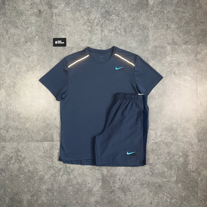 Nike Graphic Miler T-Shirt Thunder Blue & Blue Graphic Challenger Shorts Set, nike set, dripuniqueuk