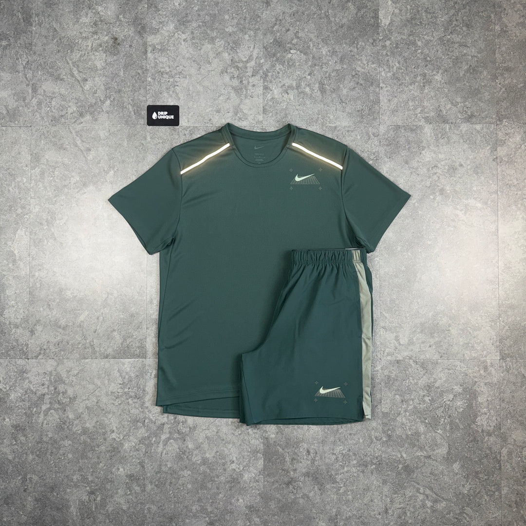 Nike Graphic Miler T-Shirt Vintage Green & Green Graphic Challenger Shorts Set, nike set, dripuniqueuk