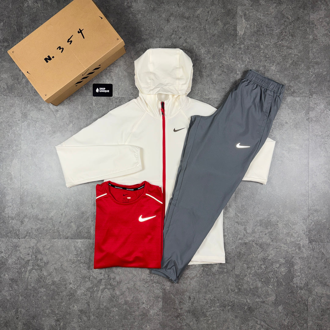 Nike "Just Do It" Windrunner Chilli Red & Challenger Pants Bundle, nike three piece set, dripuniqueuk