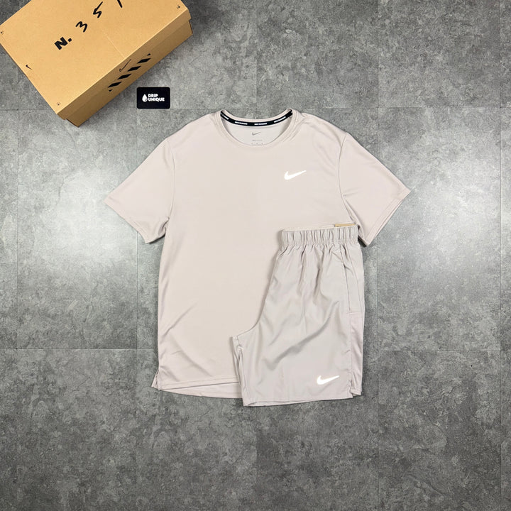 Nike Miler 3.0 T-Shirt Cream & Cream Challenger Shorts Set, nike set, dripuniqueuk