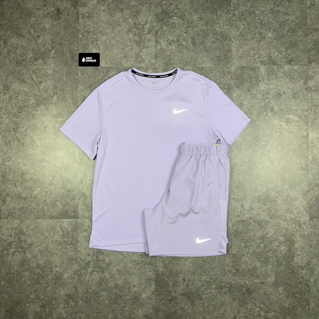 Nike Miler 3.0 T-Shirt Lavender & Lavender Challenger Shorts Set, Nike Miler Set, dripuniqueuk