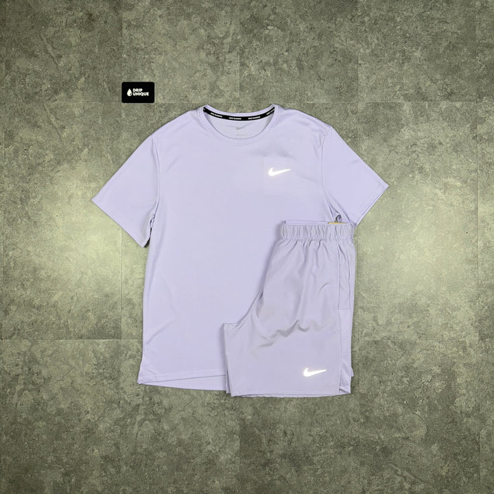 Nike Miler 3.0 T-Shirt Lavender & Lavender Challenger Shorts Set, Nike Miler Set, dripuniqueuk