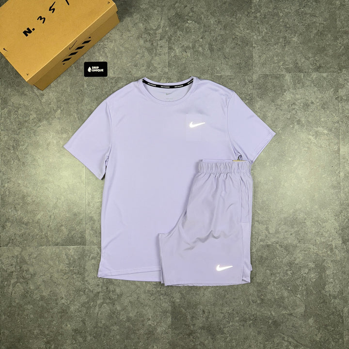 Nike Miler 3.0 T-Shirt Lavender & Lavender Challenger Shorts Set, Nike Sets, dripuniqueuk