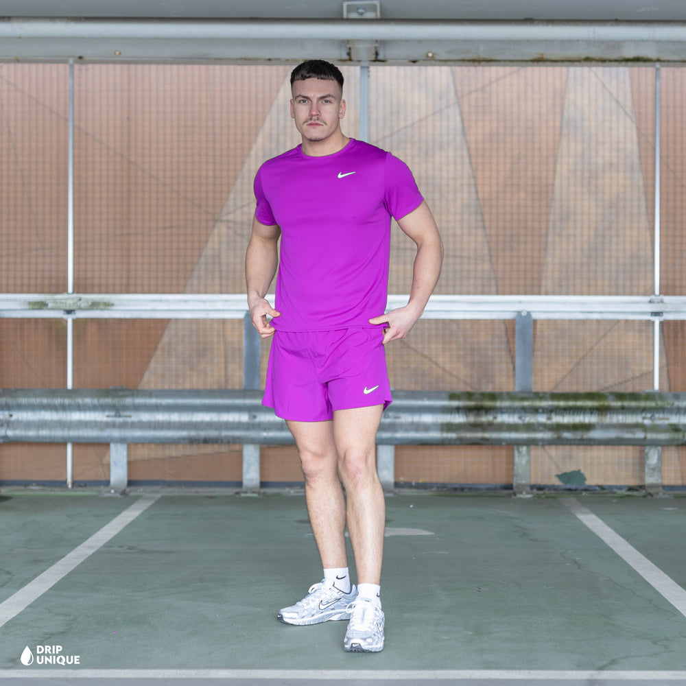 Nike Miler 3.0 T-Shirt Vivid Purple & Purple Challenger Shorts Set, nike miler set, dripuniqueuk
