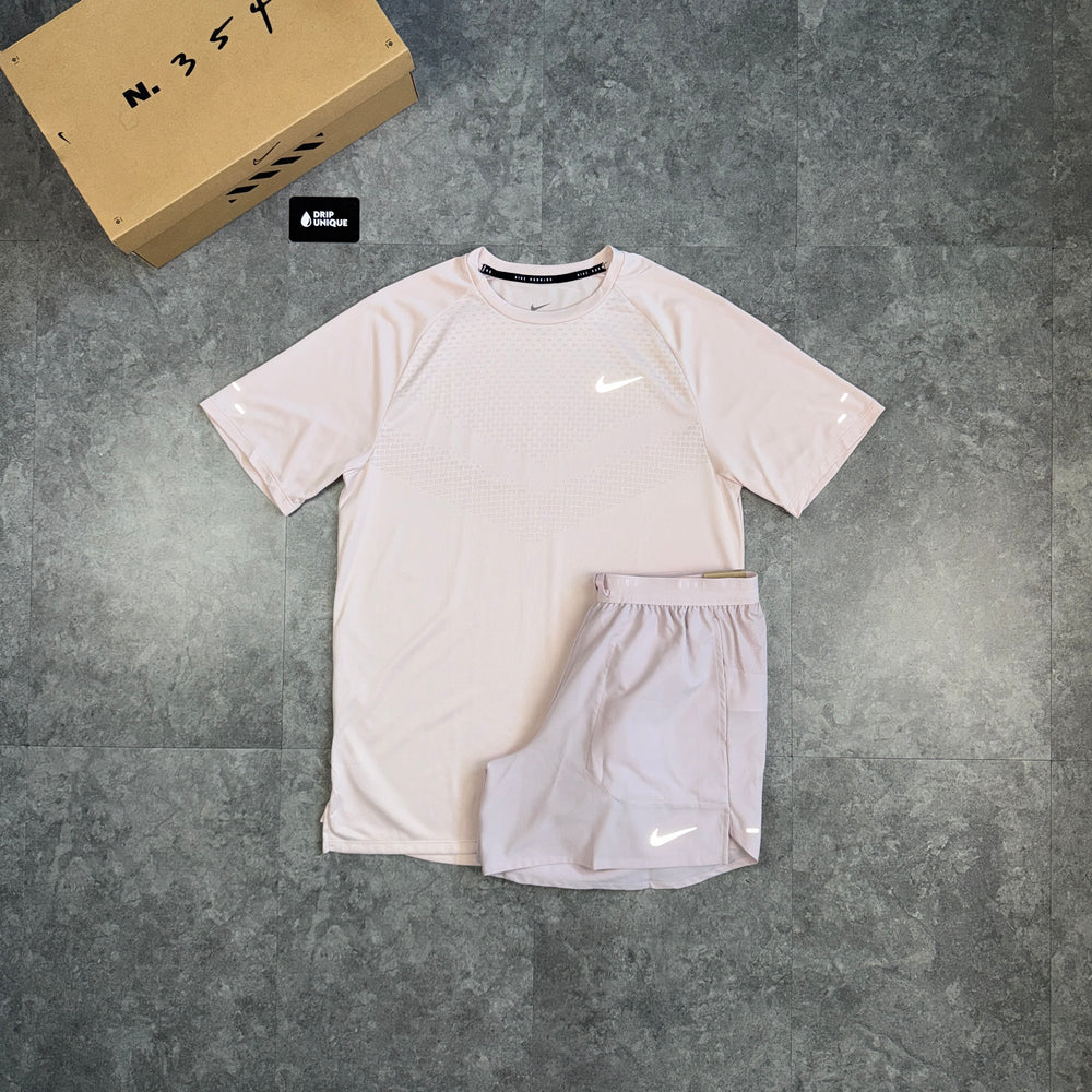 Nike Miler ADV T-Shirt Light Pink & Pink Flex Stride Shorts Set, nike adv set, dripuniqueuk