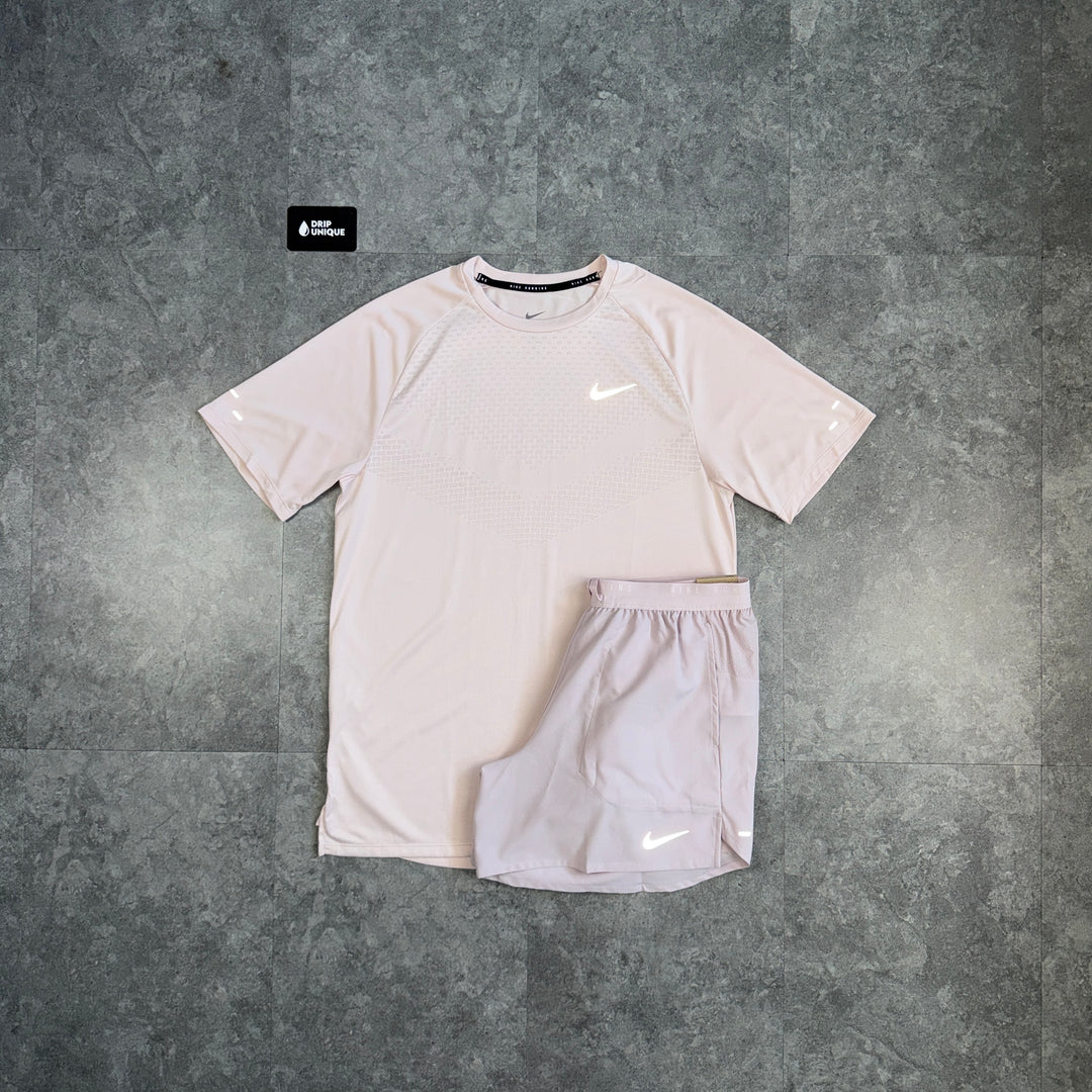 Nike Miler ADV T-Shirt Light Pink & Pink Flex Stride Shorts Set, nike set, dripuniqueuk