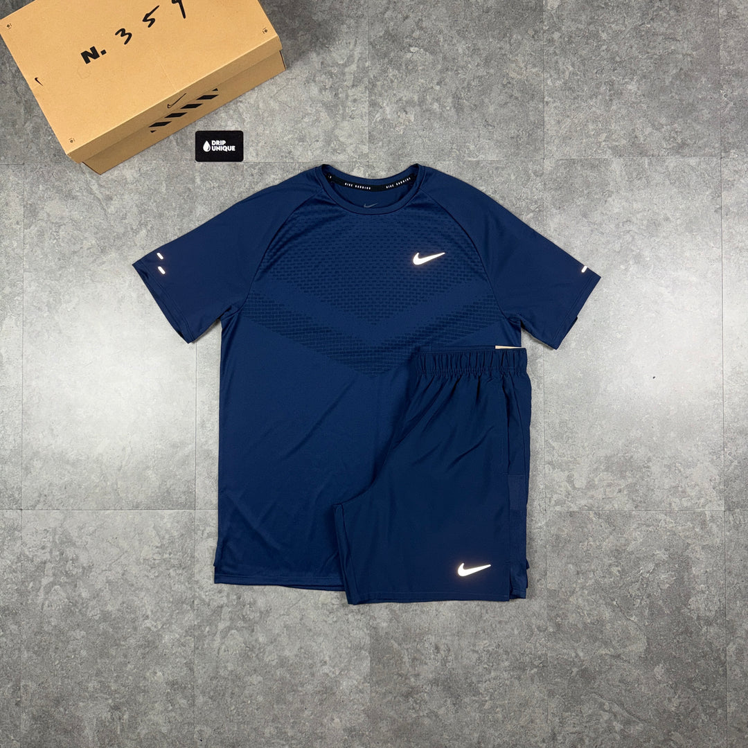 Nike Miler ADV T-Shirt Midnight Navy & Navy Challenger Shorts Set, nike tshirt set, dripuniqueuk