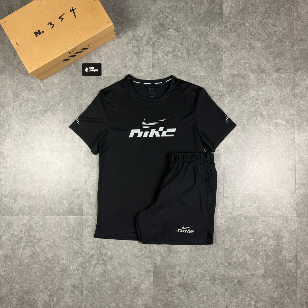 Nike Miler Flash T-Shirt Black & Black Flash Challenger Shorts Set, nike flash set, dripuniqueuk