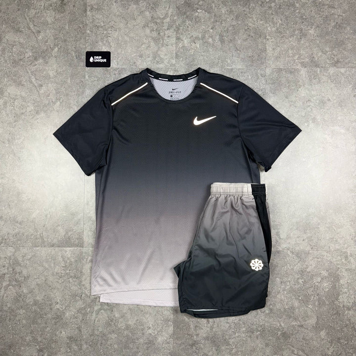 Nike Miler Pinwheel T-Shirt Black & Black Pinwheel Challenger Shorts Set, Nike Miler T-Shirt Set, dripuniqueuk