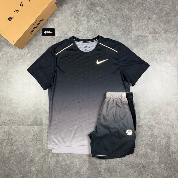 Nike Miler Pinwheel T-Shirt Black & Black Pinwheel Challenger Shorts Set, Nike Sets, dripuniqueuk