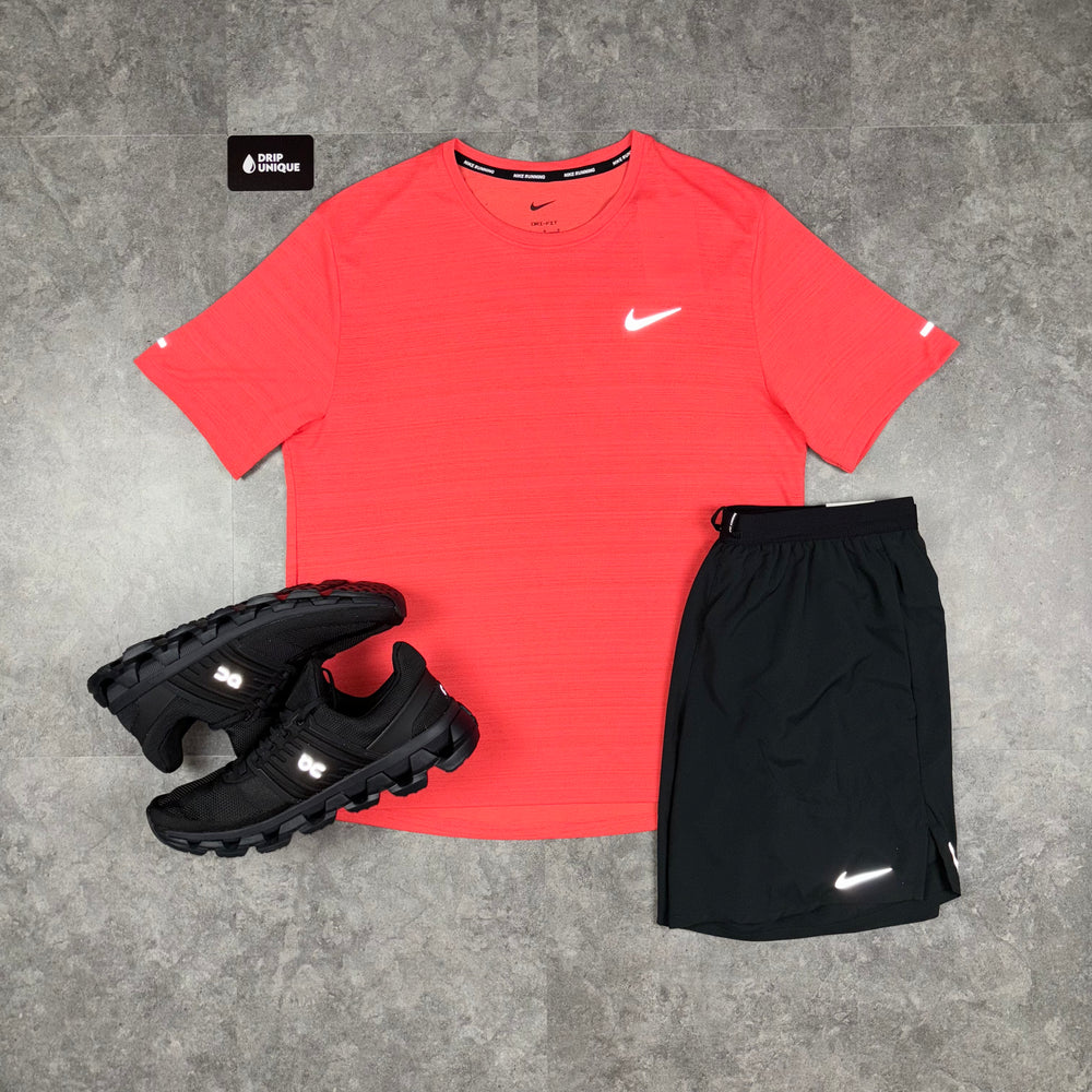 Nike Miler T-Shirt 2.0 Crimson Red & Black Flex Stride Shorts Set, Nike Miler Set, dripuniqueuk