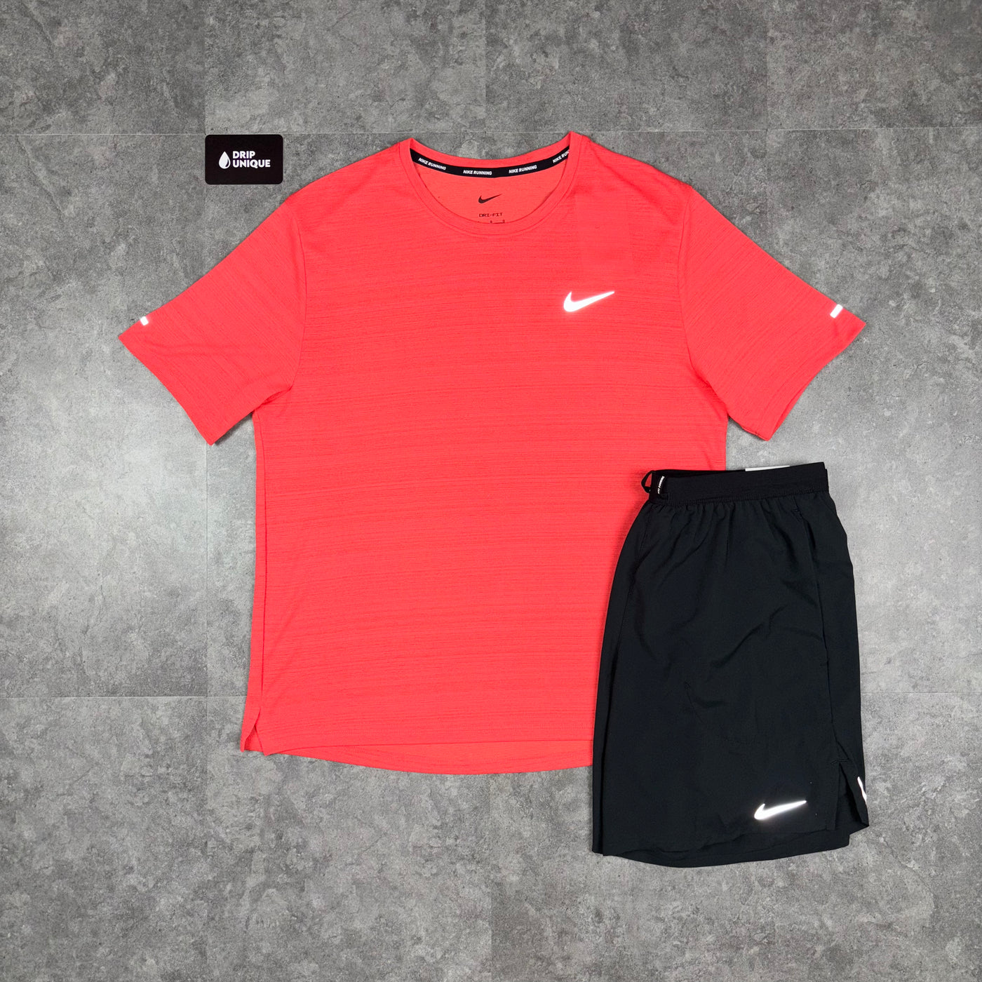 Nike Miler T Shirt 2.0 Crimson Red Black Flex Stride Shorts Set dripuniqueuk