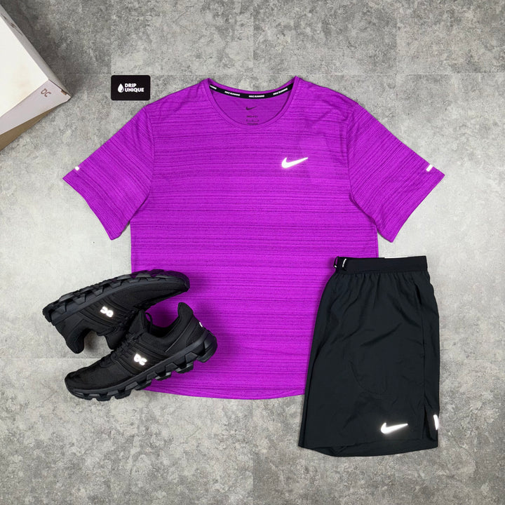 Nike Miler T-Shirt 2.0 Purple & Black Flex Stride Shorts Set, Nike Shorts Set, dripuniqueuk 