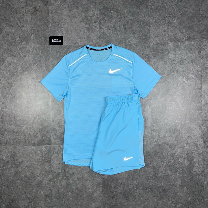 Nike Miler T-Shirt Aquarius Blue & Aquarius Blue Challenger Shorts Set, Nike Miler Set, dripuniqueuk