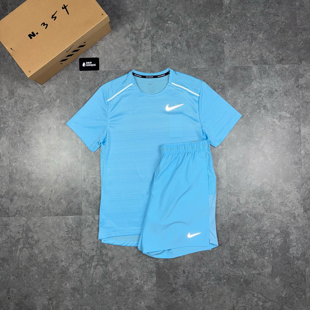 Nike Miler T-Shirt Aquarius Blue & Aquarius Blue Challenger Shorts Set, Nike Sets, dripuniqueuk