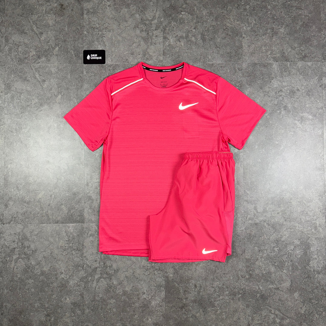 Nike Miler T-Shirt Aster Pink & Aster Pink Challenger Shorts Set, Nike Miler Set, dripuniqueuk