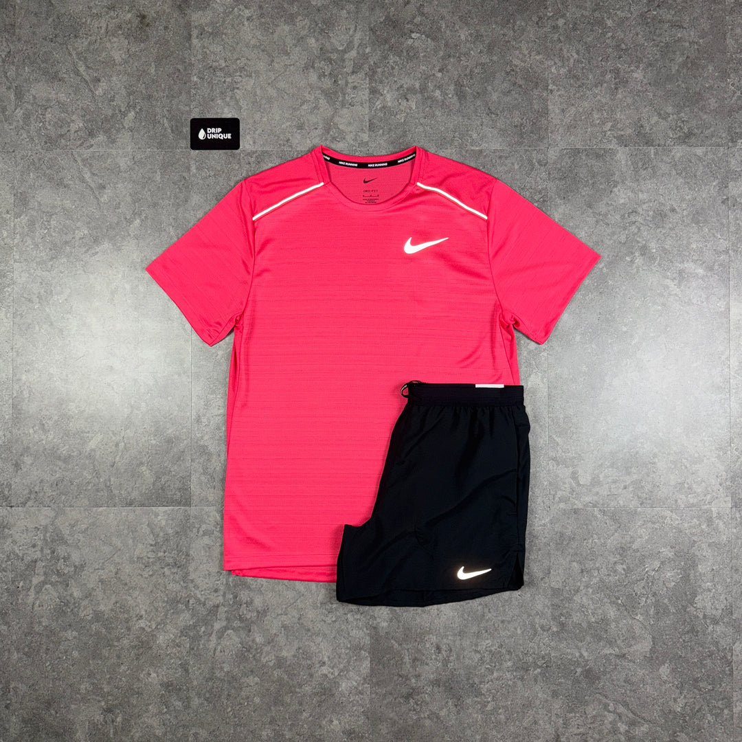 Nike Miler T-Shirt Aster Pink & Black Flex Stride Shorts Set, Nike Miler Set, dripuniqueuk