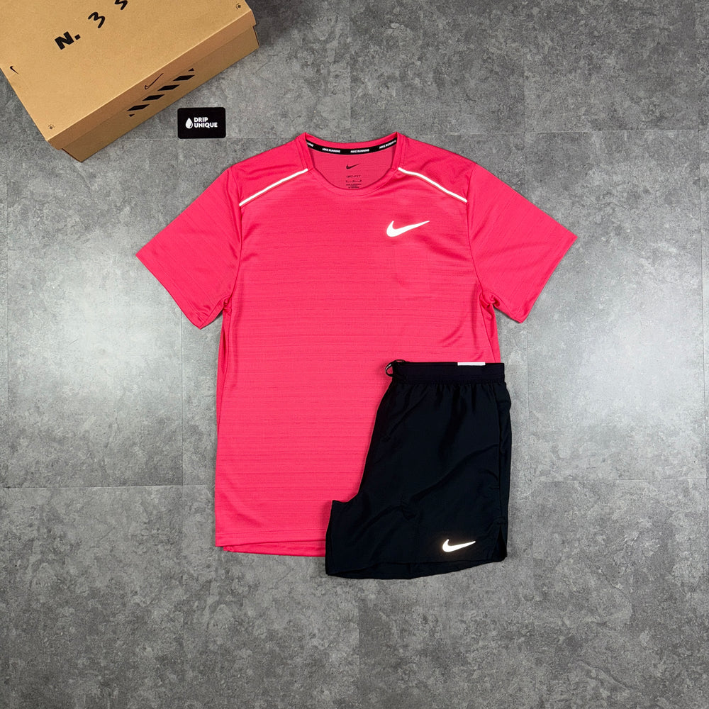 Nike Miler T-Shirt Aster Pink & Black Flex Stride Shorts Set, Nike Sets, dripuniqueuk