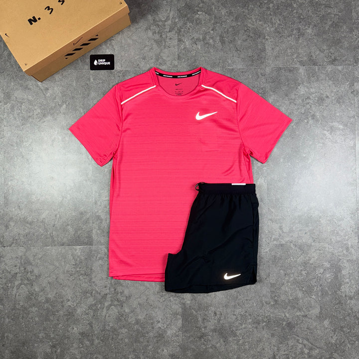 Nike Miler T-Shirt Aster Pink & Black Flex Stride Shorts Set, Nike Sets, dripuniqueuk